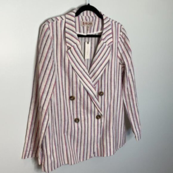 Dolan Anthropologie Women Double Breasted Striped Linen Blazer Size Medium - Picture 3 of 12